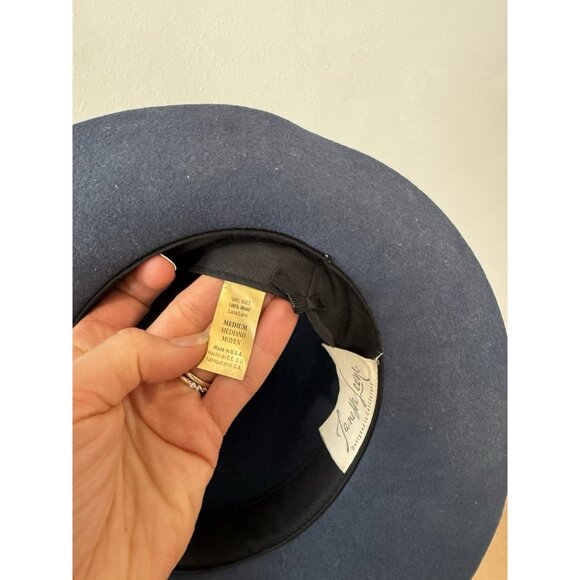 $337 Janessa Leone Women's Navy Blue 100% Wool Floppy Brim Fedora Medium M Hat - Picture 7 of 8